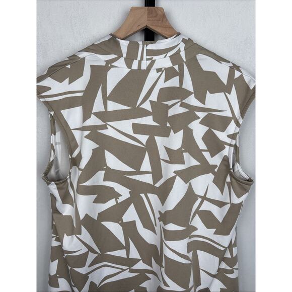 Susan Graver Liquid Knit Tank Top Women's Large Beige Geometric Stretch Workwear - Picture 6 of 11